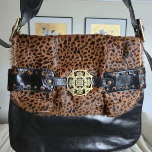 Kate Landry Leopard and Black Shoulder Bag